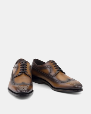 Alex Tobacco Wingtip Derby with Half-Rubber Soles - 722