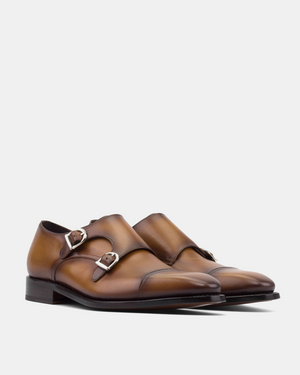Francis Tobacco Double Monk Strap with Half-Rubber Soles - 722
