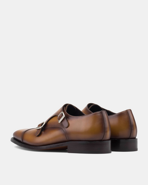 Francis Tobacco Double Monk Strap with Half-Rubber Soles - 722