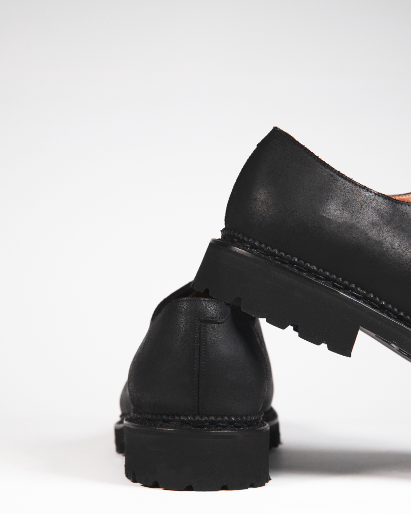 Black Waxed Suede Wholecut Oxford Shoe