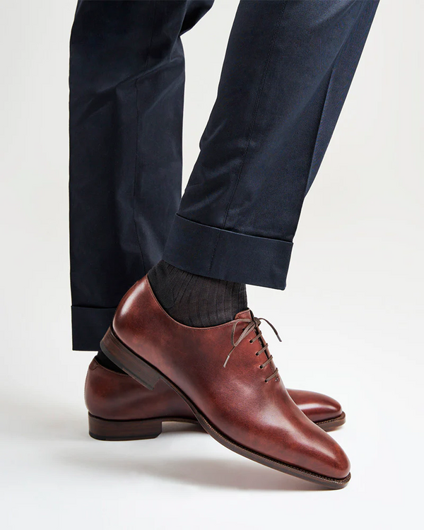 Side Lace-Up Wholecut Oxfords in Cognac