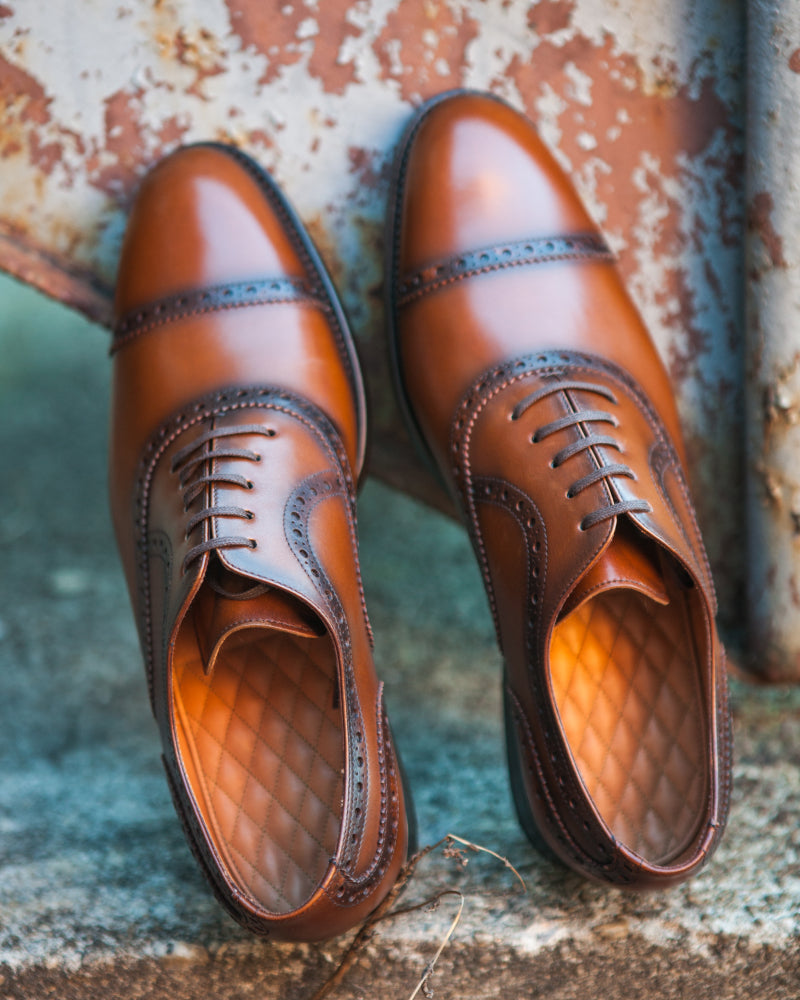 Cognac Brogue Cap Toe Oxford Shoe - Cobbler Union