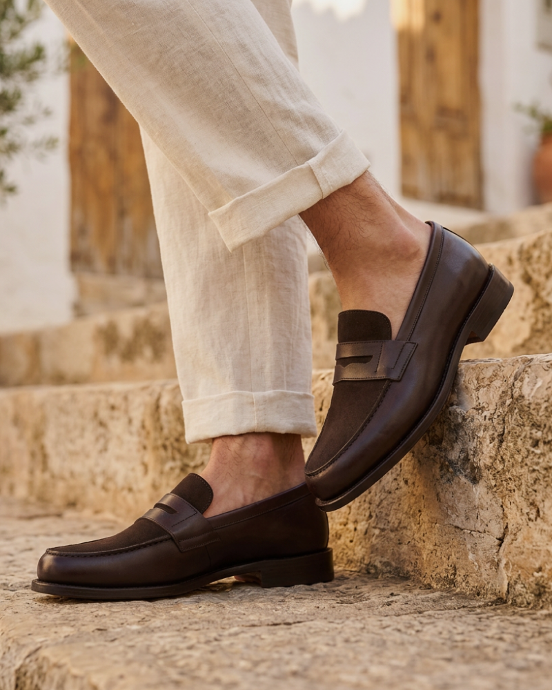 Henry Brown Calf & Suede Penny Loafer - 144