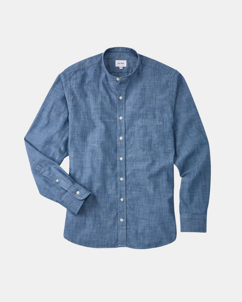 Stone Wash Chambray Band Collar Shirt - Cobbler Union