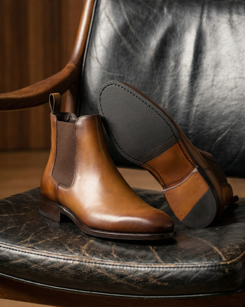 Bennett Tobacco Chelsea Boot with Half-Rubber Soles - 722